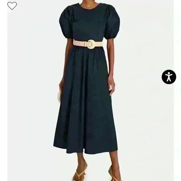 Bird and Knoll Savannah open back navy poplin midi dress - Picture 3 of 13